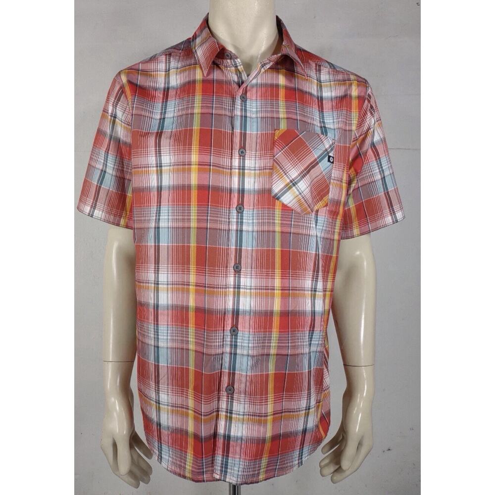 NWOT Marmot orange gray plaid casual short sleeve button shirt Men’s Medium